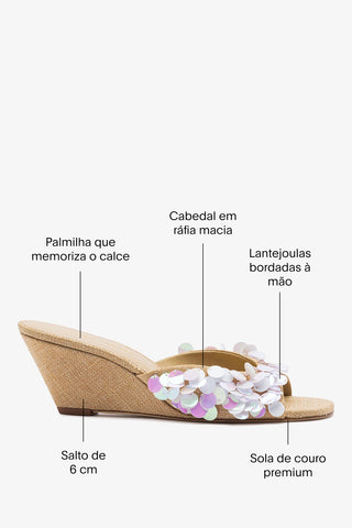 Larroudé x Ciao Lucia: Mule Anabela Madalena Ráfia Bege Mule Larroudé x Ciao Lucia