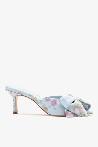 Larroudé x Markarian: Mule Peep Toe Elle Tecido Floral Azul Mule Larroudé x Markarian