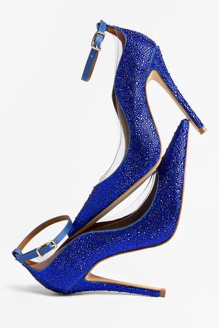 Larroudé by Sergio Hudson: Scarpin Addison Cetim Azul e Cristais Larroudé x Sergio Hudson