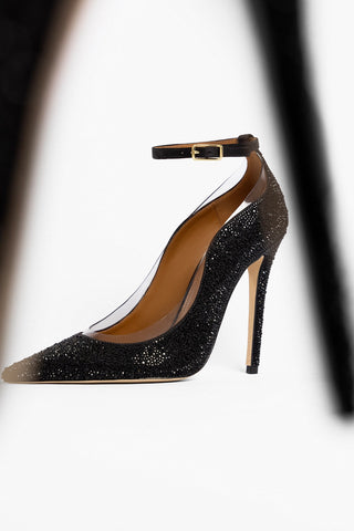 Larroudé by Sergio Hudson: Scarpin Addison Cetim Preto e Cristais Larroudé x Sergio Hudson