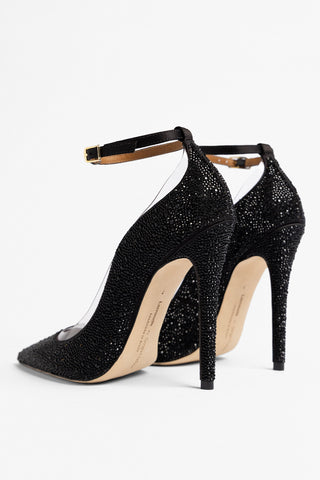 Larroudé by Sergio Hudson: Scarpin Addison Cetim Preto e Cristais Larroudé x Sergio Hudson