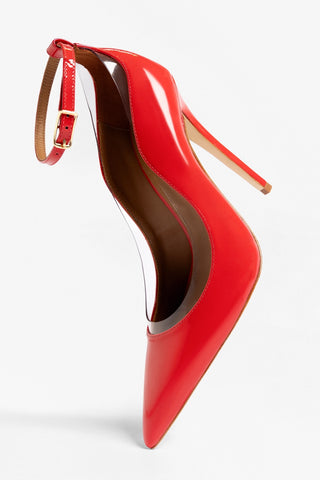 Larroudé by Sergio Hudson: Scarpin Tahleya Couro Verniz Vermelho Sandal Larroudé x Sergio Hudson