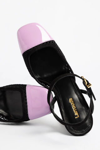 Sandália Sabine Mesh Couro Verniz Lilás e Preto