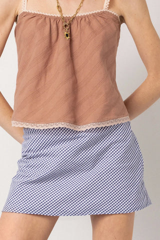 Mini Saia Ava Xadrez Algodão Azul Skirt Sheridan Cox by Larroudé