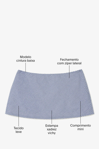 Mini Saia Ava Xadrez Algodão Azul Skirt Sheridan Cox by Larroudé
