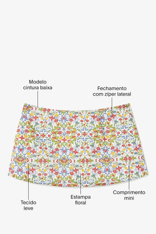Mini Saia Ava Flores Algodão Branco Skirt Sheridan Cox by Larroudé