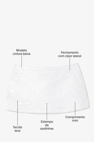 Mini Saia Ava Sardinhas Algodão Branco Skirt Sheridan Cox by Larroudé