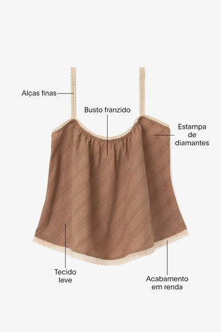 Regata Perfect Diamantes Algodão Marrom Top Sheridan Cox by Larroudé