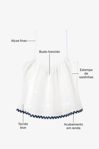 Regata Perfect Sardinhas Algodão Branco Top Sheridan Cox by Larroudé