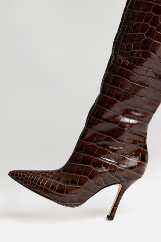 Bota Kate Hi Couro Croco Marrom