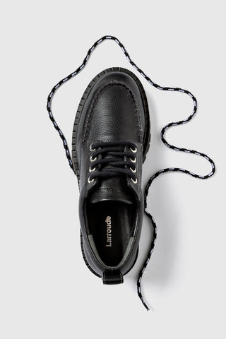 Mocassim Tratorado London Lace Up Couro Preto