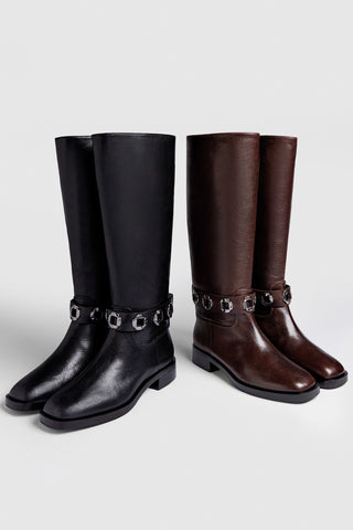 Bota Milan New Flat Milan Couro Preto Womens - Shoes - Boots Larroudé