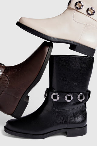 Bota Flat Milan Couro Off White