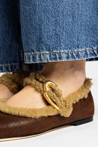 Sapatilha Verona Couro Marrom e Lã Caramelo