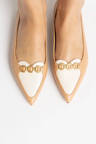 Mocassim Audrey Couro Bege e Couro Off White