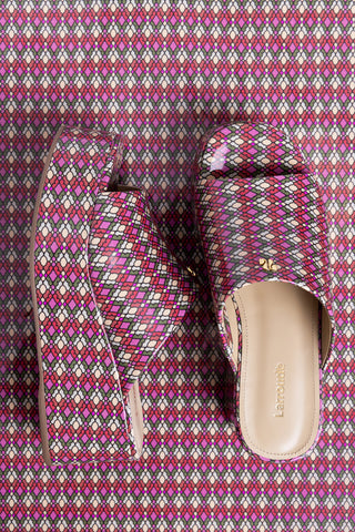 Mule Charli Couro Verniz Estampado Rosa