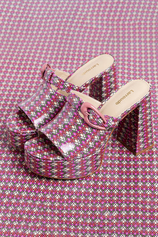 Mule Dolly Verona Couro Verniz Estampado Rosa