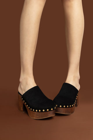 Mule Clog Plataforma Miso Camurça Preto