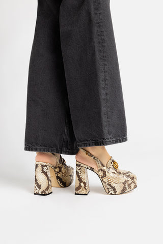 Slingback Plataforma Harrington Hi Couro Cobra Bege Womens - Shoes - Loafers Larroudé