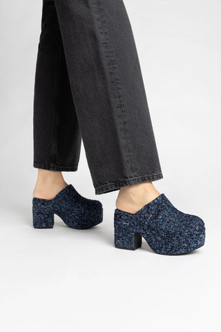 Mule Clog Plataforma Miso Veludo Azul