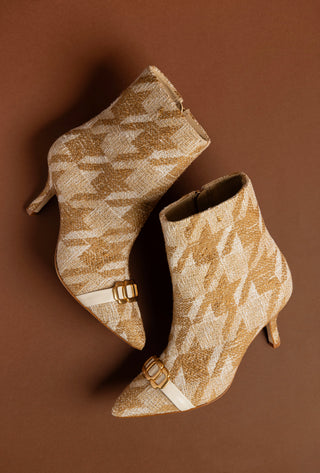 Bota Kate Mini Malha Estampado Marrom e Couro Off White