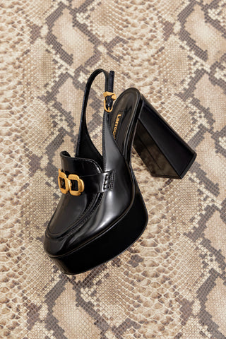 Slingback Plataforma Harrington Hi Couro Preto Womens - Shoes - Loafers Larroudé