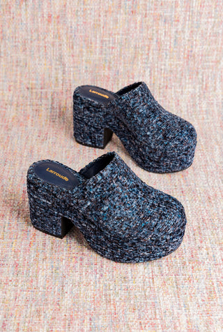 Mule Clog Plataforma Miso Veludo Azul