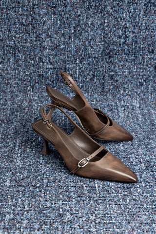 Slingback Ines Couro Marrom