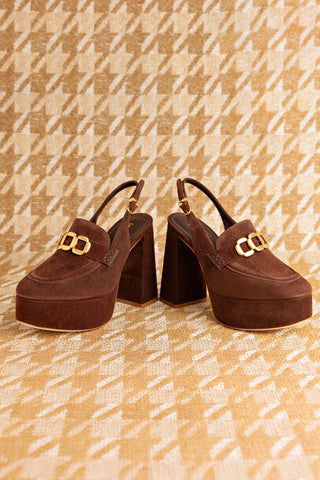 Slingback Plataforma Harrington Hi Camurça Marrom