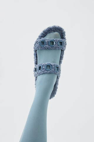 Milan Slide In Blue Faux Fur