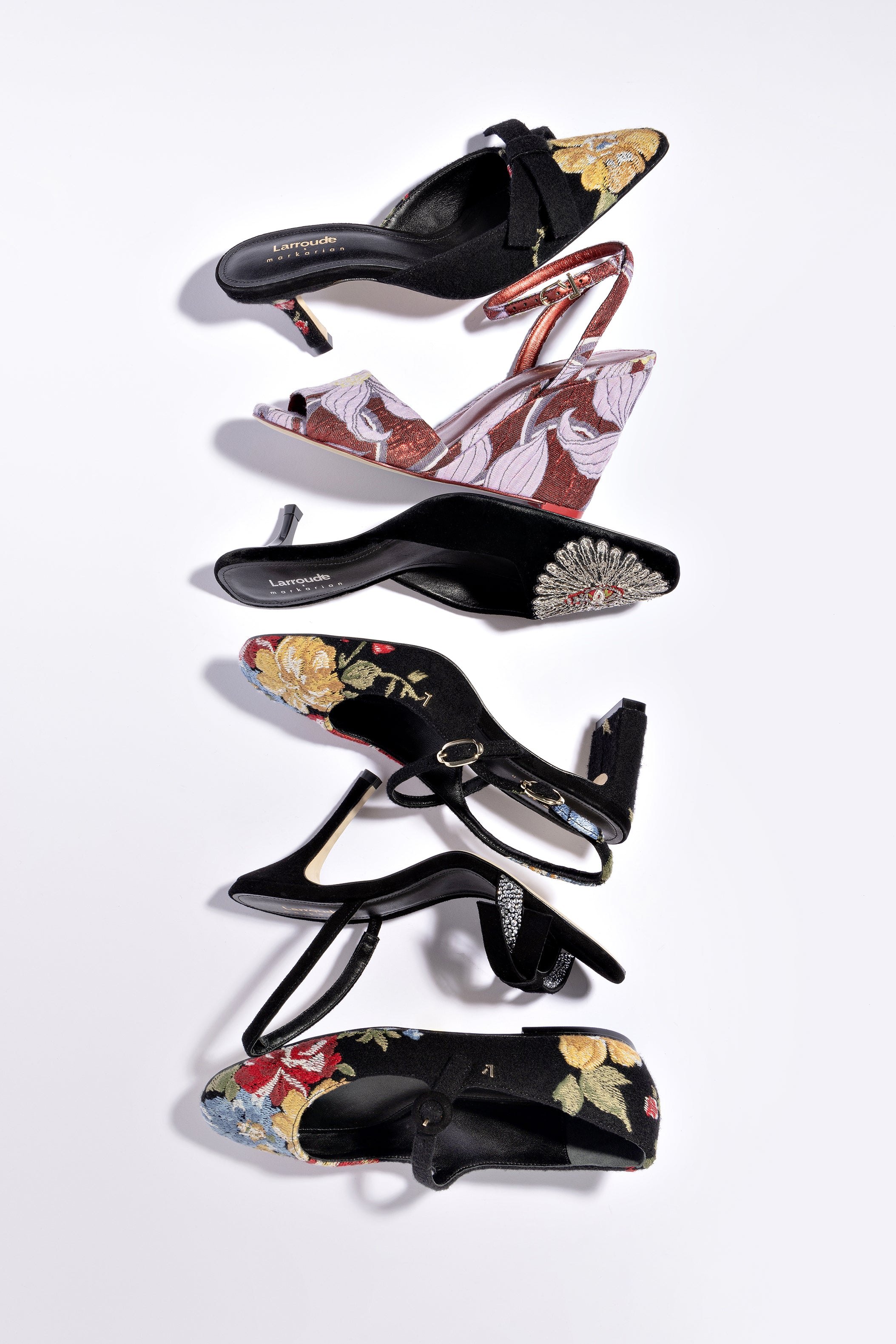 Larroudé X Markarian Pump In Black Wool and Floral Embroidery