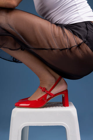 Georgina Pump In Scarlet Patent Leather Pump Larroudé
