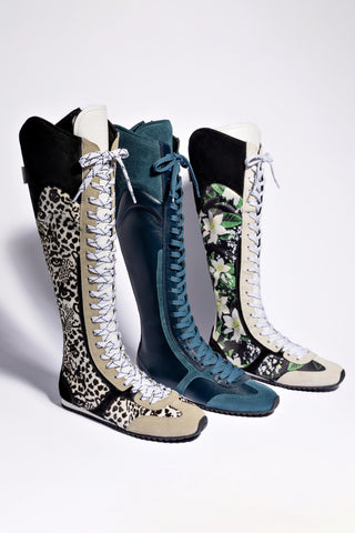 Larroudé x Jonathan Cohen Flat Hi Sneaker Boot In Cheetah Black Suede