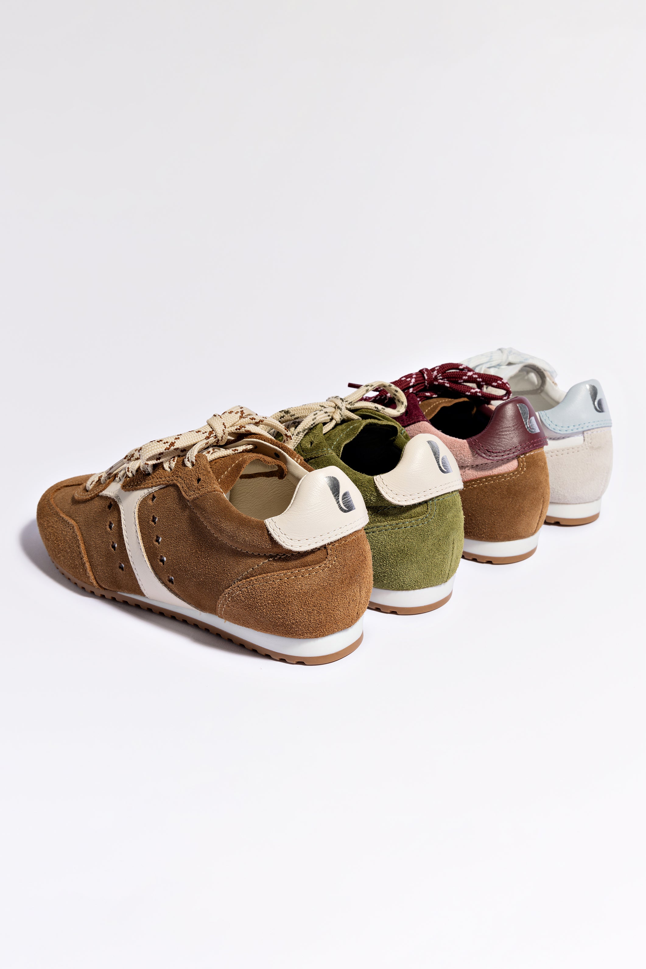 Stella Sneaker In Tulip, Russet and Wine Suede and Silver Metallic Leather