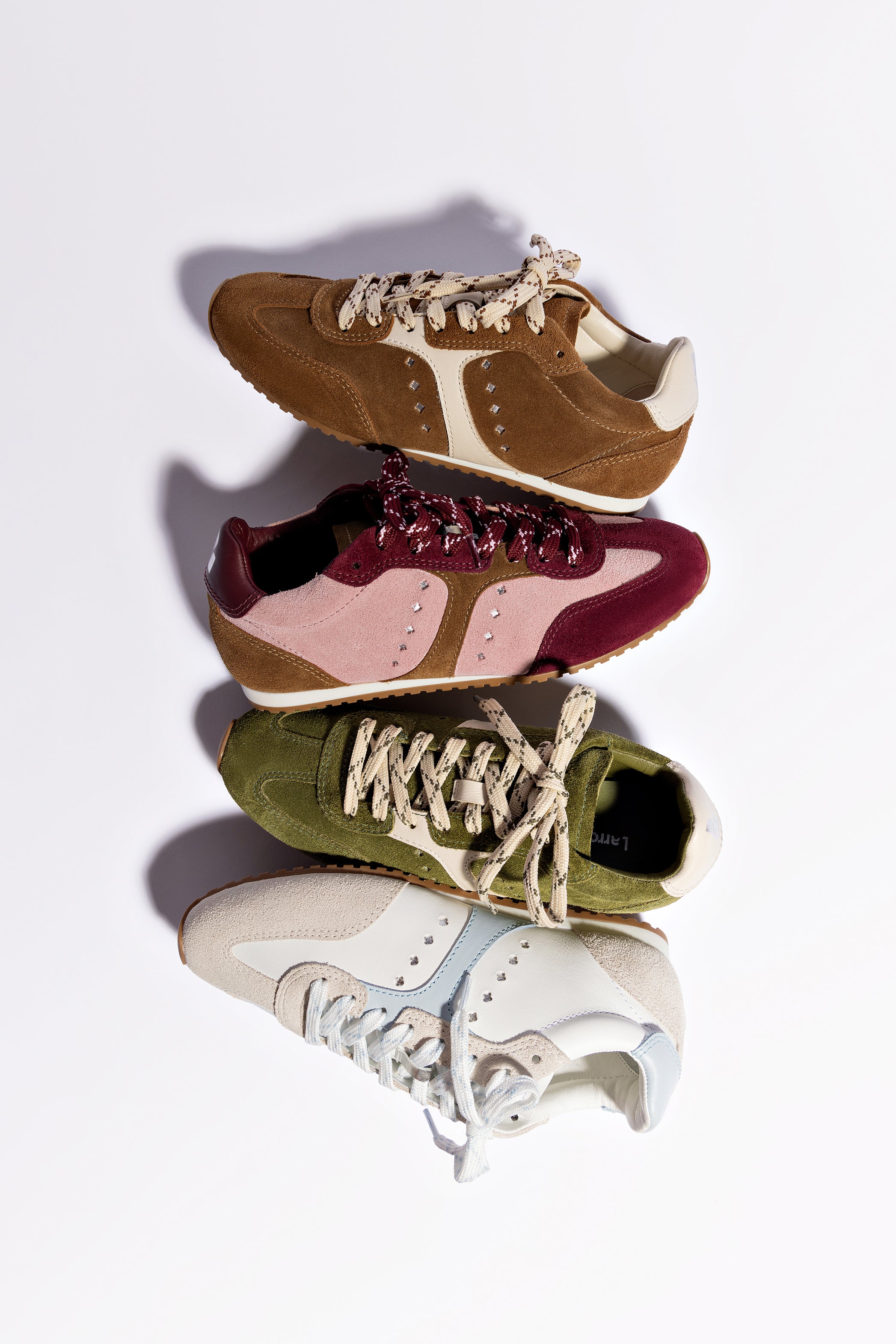 Stella Sneaker In Tulip, Russet and Wine Suede and Silver Metallic Leather