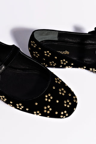 Blair Ballet Flat In Black Velvet and Gold Studs