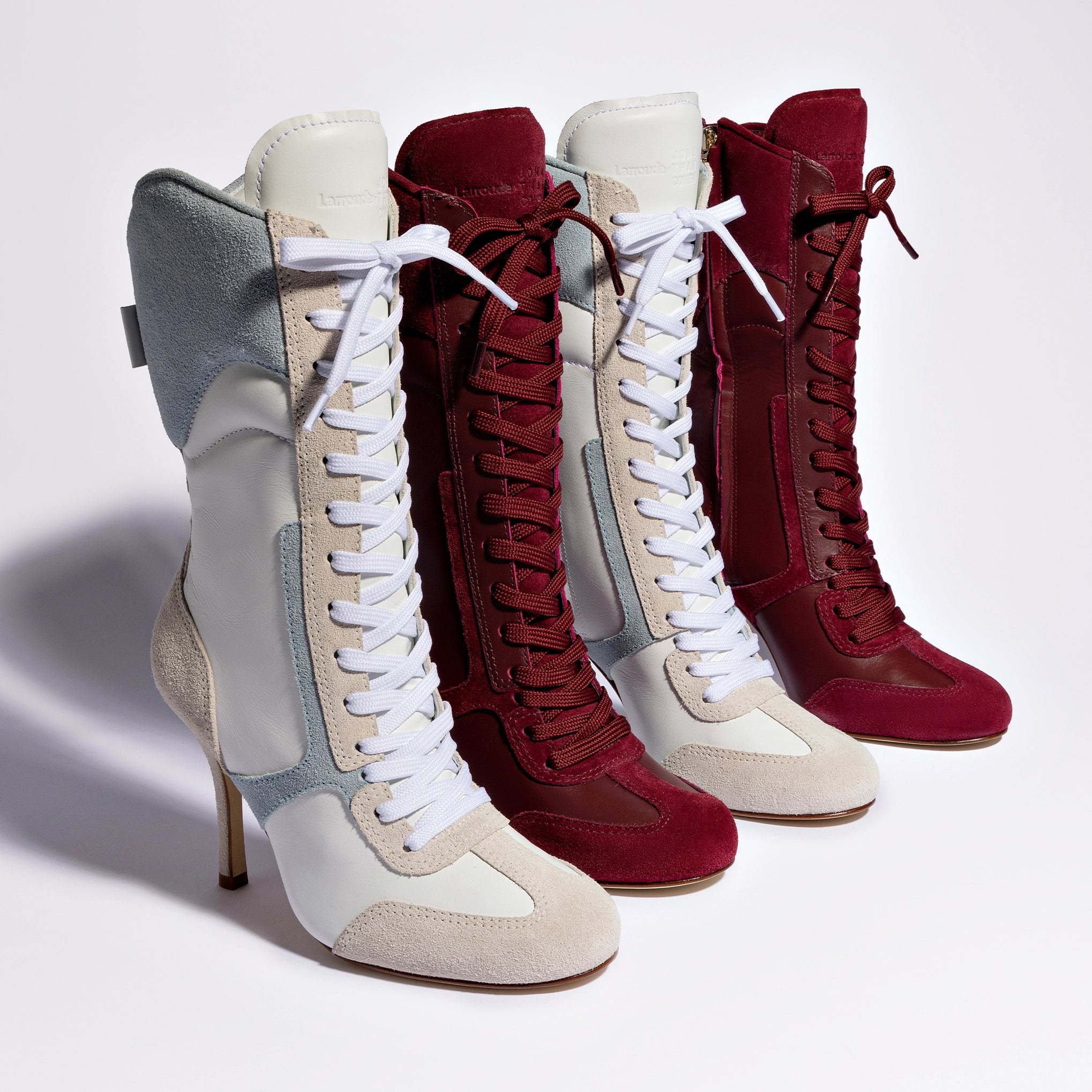 Larroude x Jonathan Cohen High Heel Sneaker Boot In Burgundy Suede