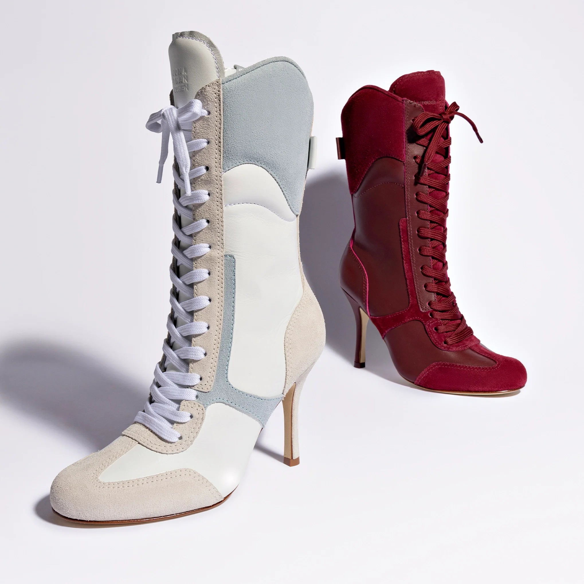 Larroude x Jonathan Cohen High Heel Sneaker Boot In Burgundy Suede