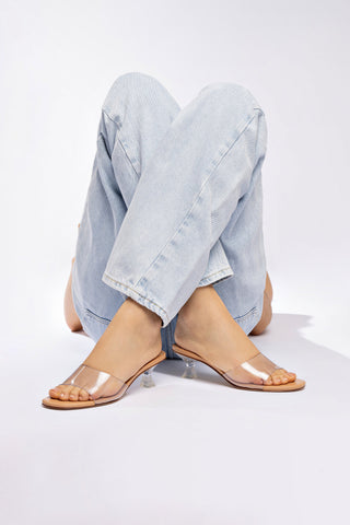 Vivi Lucite Mule In Tan Leather and Vinyl