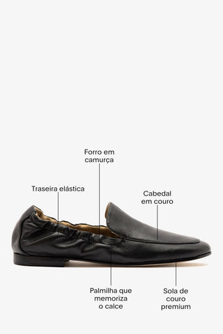 Mocassim Penny Light Couro Preto Loafer Larroudé