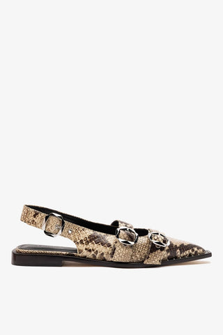 Flat Patti Couro Cobra Bege Flat Larroudé