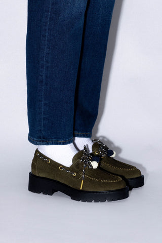 Mocassim Tratorado Cyprus Camurça Croco Verde Loafer Larroudé