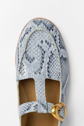 Mocassim Hydra Couro Cobra Azul Loafer Larroudé
