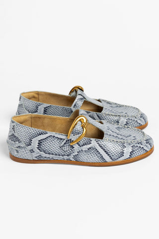 Mocassim Hydra Couro Cobra Azul Loafer Larroudé