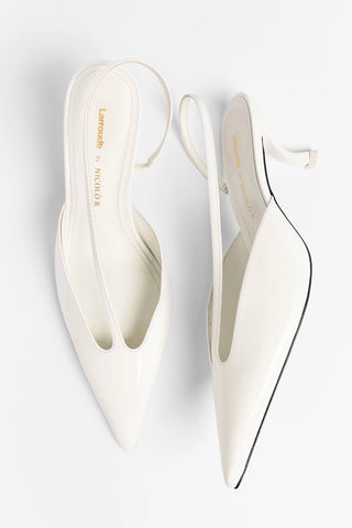 Larroudé by Nicolò B.: Slingback Lucia Couro Verniz Branco Larroudé x Nicolò Beretta
