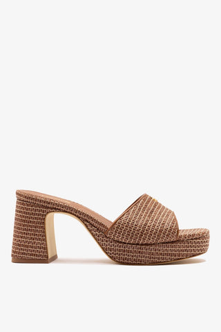 Mule Plataforma Dolly Low Ráfia Caramelo Larroudé