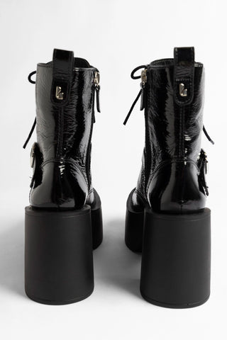 Bota Plataforma Olivia Patti Couro Verniz Preto Boot Larroudé