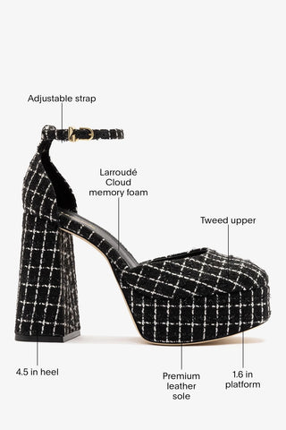Sandália Plataforma Ari Tweed Preto Pump Larroude