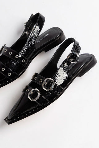 Flat Patti Couro Verniz Preto Flat Larroudé
