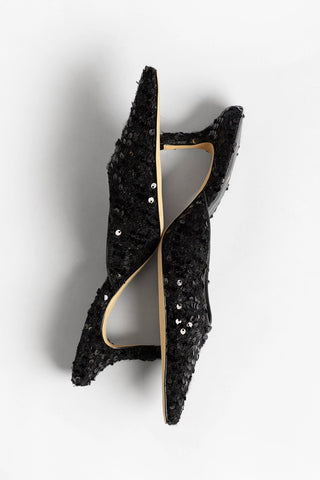 Mule Carine Tweed Preto e Lantejoulas Larroudé